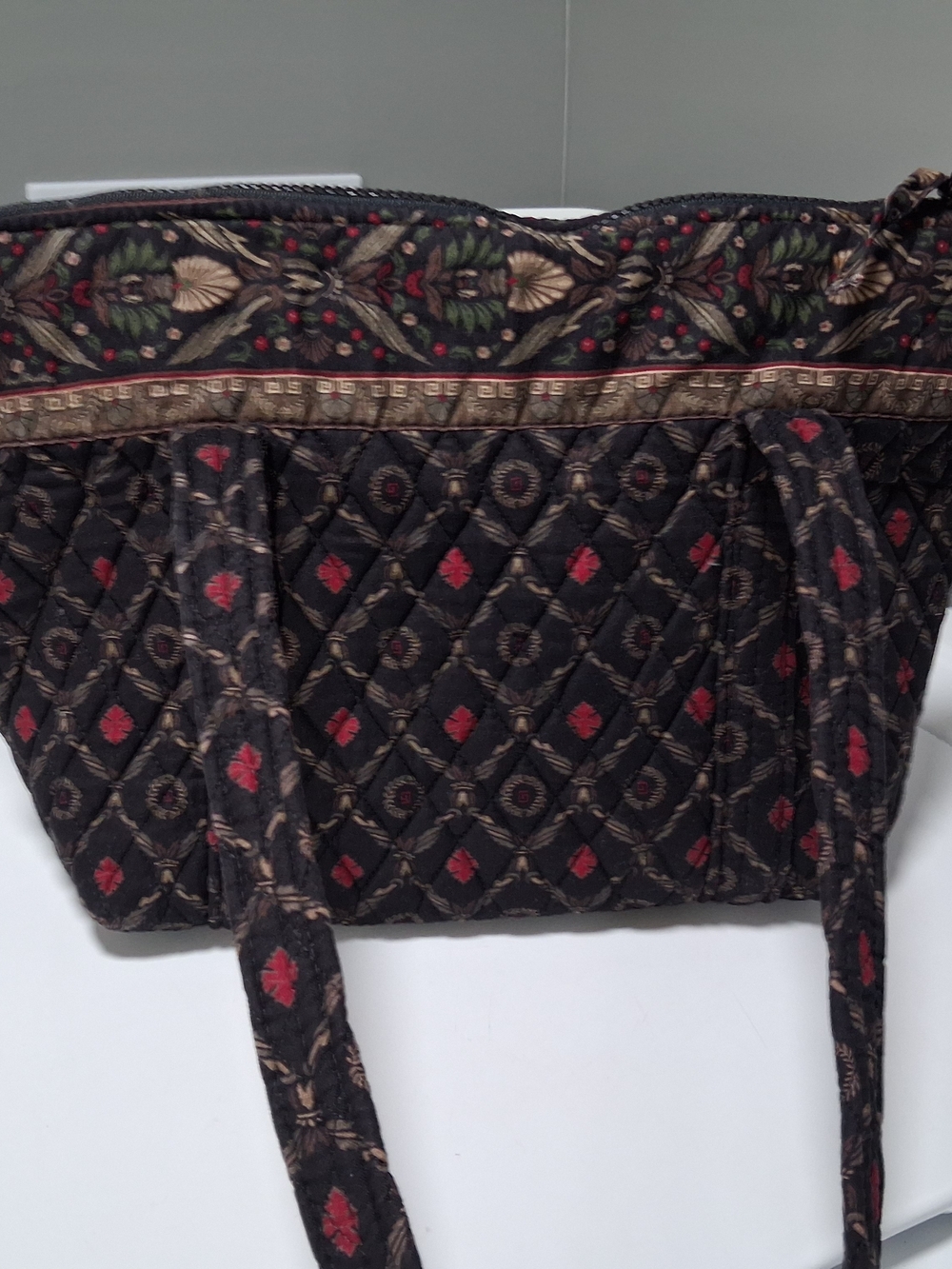 Vera Bradley Quilted Tote in Black with Red & Green Floral Accents - Picture 3 of 8